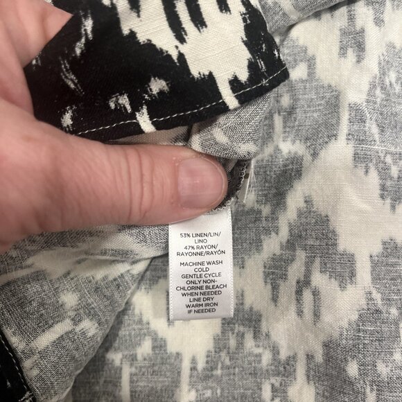 Loft S Black White Ikat Pattern Linen Blend Tank Top Camisole Boho Summer Top - Picture 4 of 5